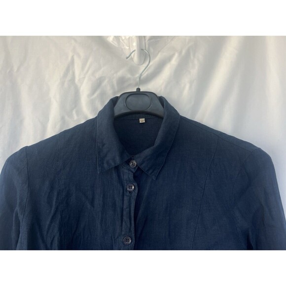 Zyga 100% Linen Blue Button Up Shirt Women’s 42 Eyelet Resort Vacation Coastal - Picture 2 of 8